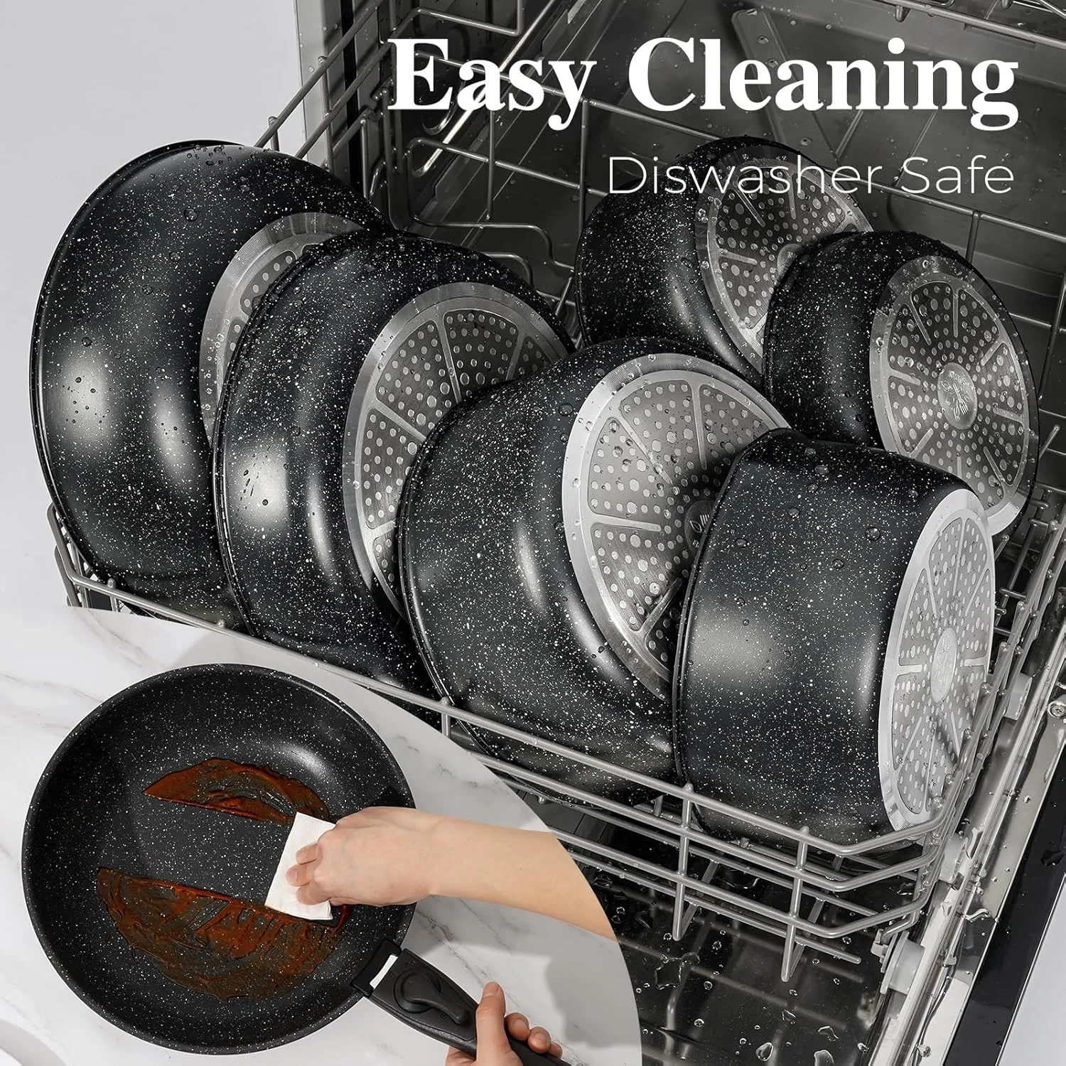 17 Pcs Pots and Pans Set Non Stick, Cookware Sets with Detachable Handle, Nonstick RV Kitchen Cooking Tools Removable Handles, Oven Safe, Induction Fast, Stackable Induction Cookware, Black