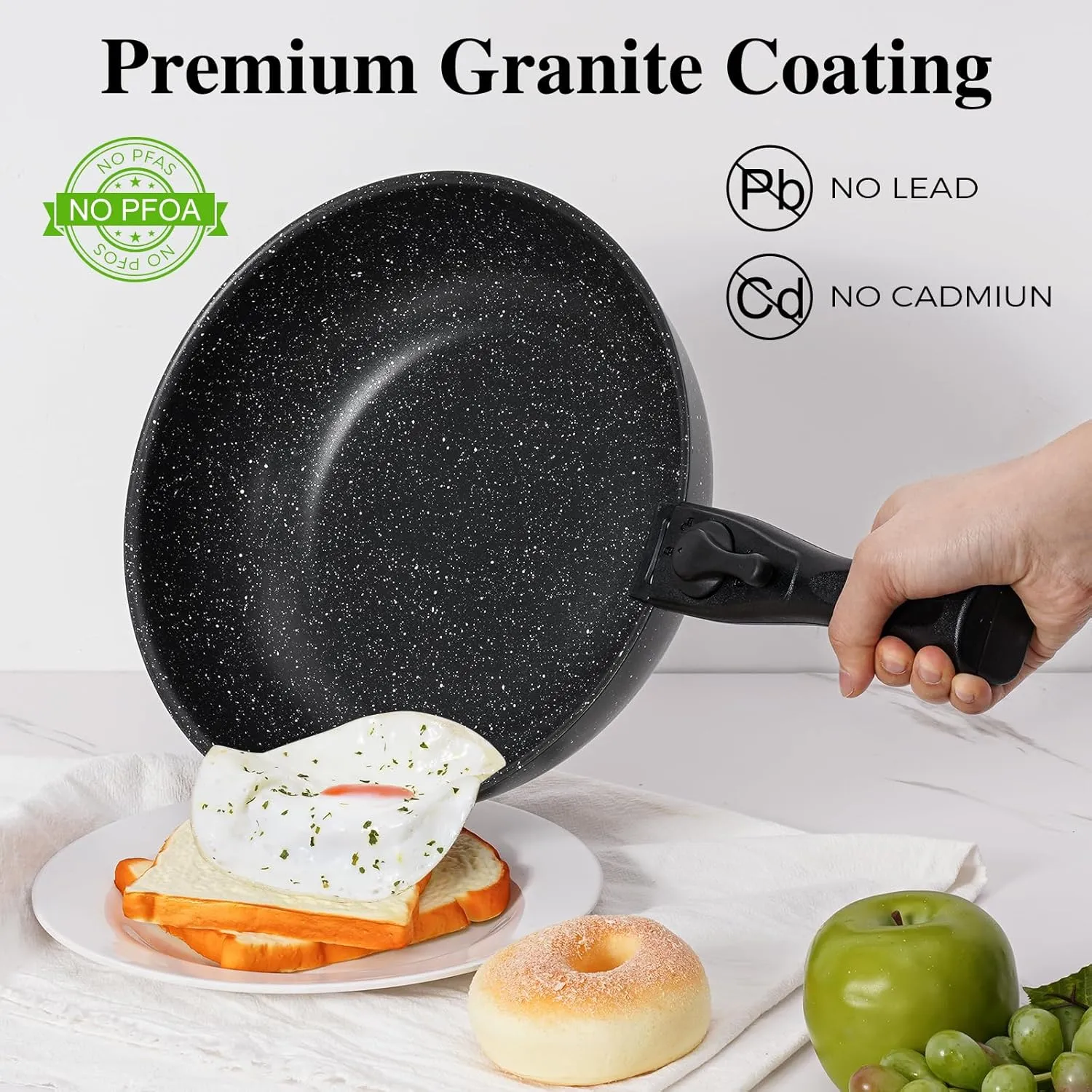 17 Pcs Pots and Pans Set Non Stick, Cookware Sets with Detachable Handle, Nonstick RV Kitchen Cooking Tools Removable Handles, Oven Safe, Induction Fast, Stackable Induction Cookware, Black