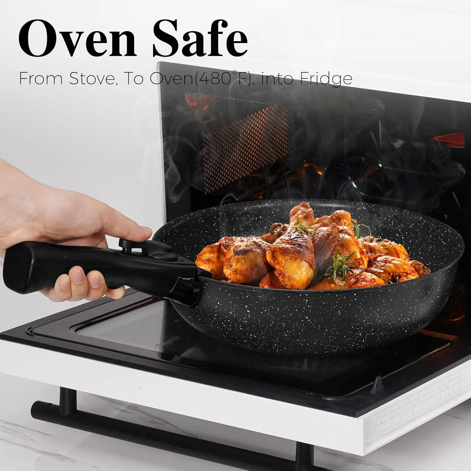 17 Pcs Pots and Pans Set Non Stick, Cookware Sets with Detachable Handle, Nonstick RV Kitchen Cooking Tools Removable Handles, Oven Safe, Induction Fast, Stackable Induction Cookware, Black