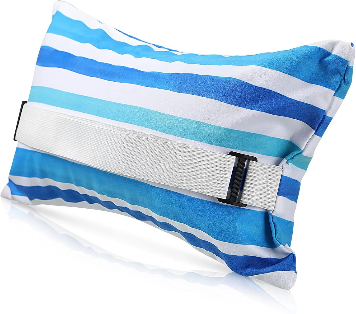 17"x10" Inflatable Beach Pillow with Removable Cover, Beach Chair Backpacking Pillow with Strap Stripe for Summer Sand Pools Travel Vacations(Blue White)