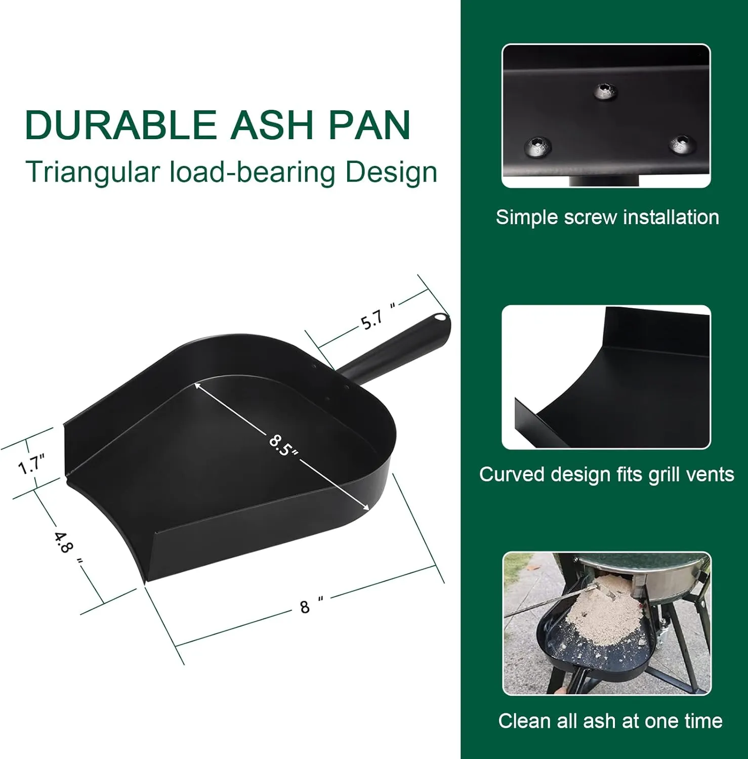 18” BBQ Ash Removal Tool and Ash Pan for Big Green Egg Accessories, Stainless Steel Ash Tool Poker for BGE Primo and Other Charcoal Kamado Stove(at AP)