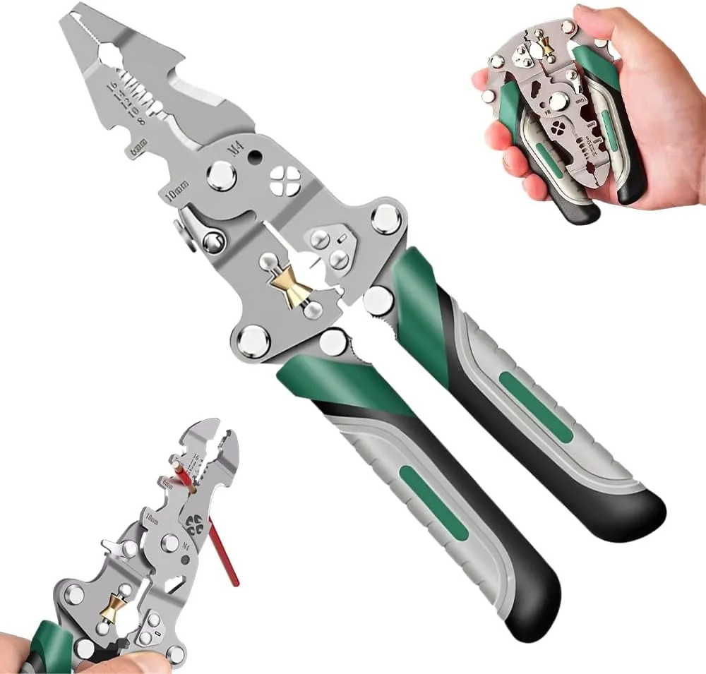 18 In 1 Foldable Wire Stripper,Multifunctional Foldable Wire Stripper Electrical Pliers,For Cutting And Pulling Wires Cable Scissors (A)