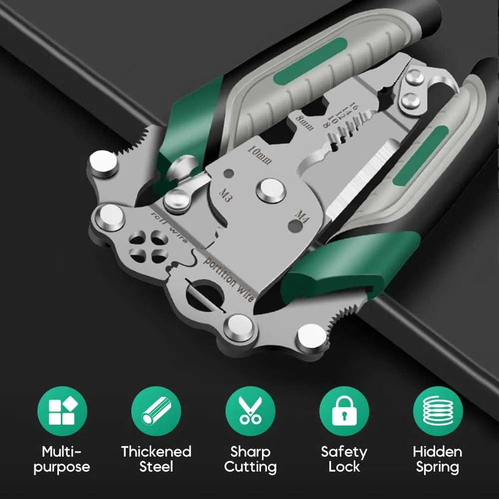 18 In 1 Foldable Wire Stripper,Multifunctional Foldable Wire Stripper Electrical Pliers,For Cutting And Pulling Wires Cable Scissors (A)