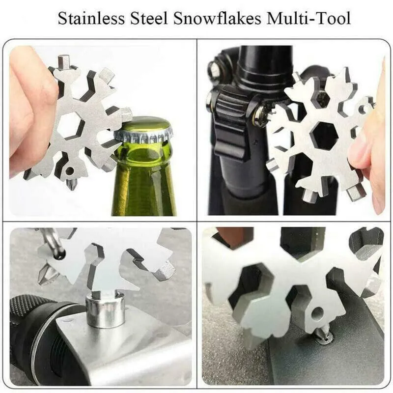 18 In 1 Stainless Multi-Tool Snowflake Keychain Wrench Screwdriver Bottle Opener