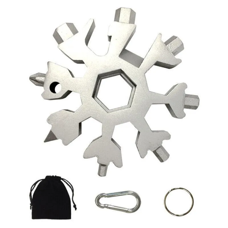 18 In 1 Stainless Multi-Tool Snowflake Keychain Wrench Screwdriver Bottle Opener