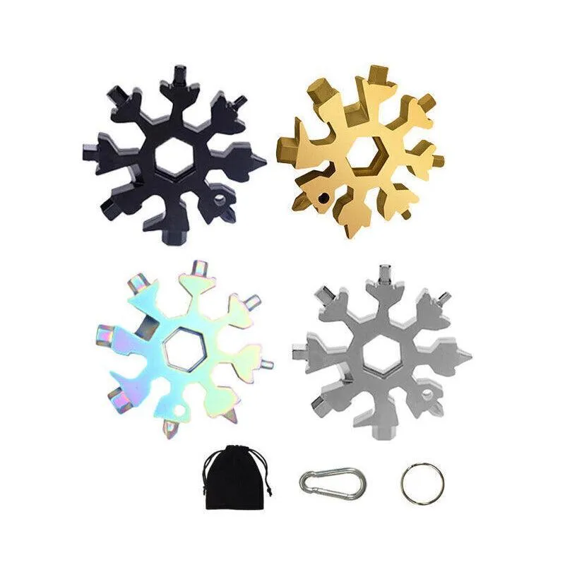 18 In 1 Stainless Multi-Tool Snowflake Keychain Wrench Screwdriver Bottle Opener