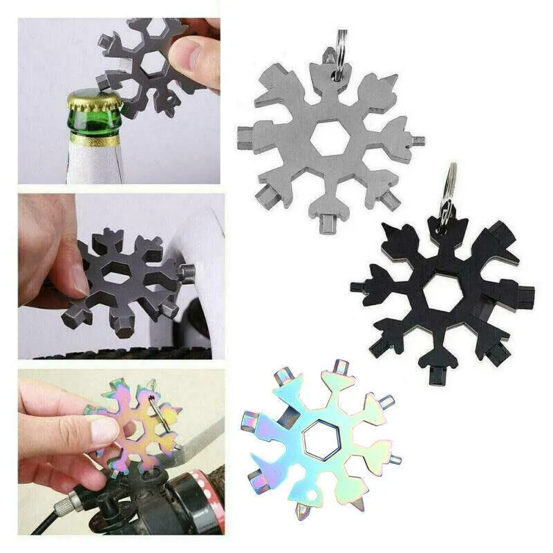 18 In 1 Stainless Multi-Tool Snowflake Keychain Wrench Screwdriver Bottle Opener