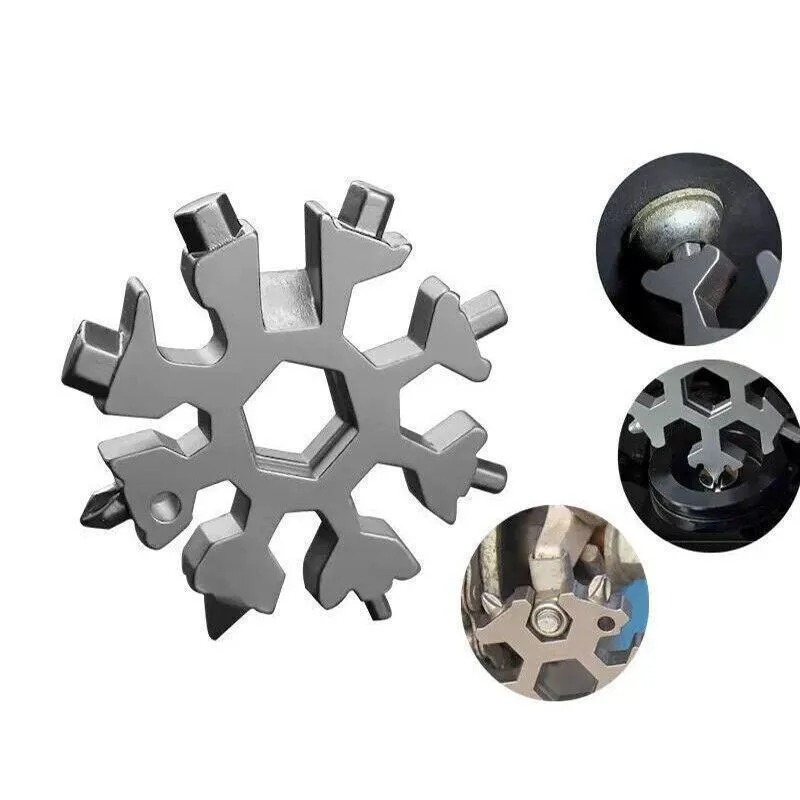 18 In 1 Stainless Multi-Tool Snowflake Keychain Wrench Screwdriver Bottle Opener