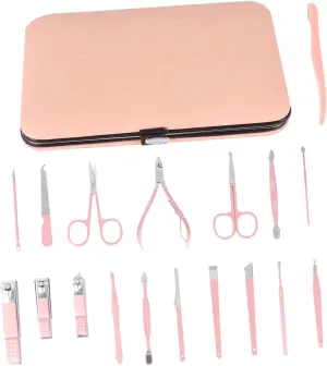 18pcs Set Nail Manicure Set Ergonomic Nail Clippers Trimmers Complete Grooming Tools Rose Finish for Men Women