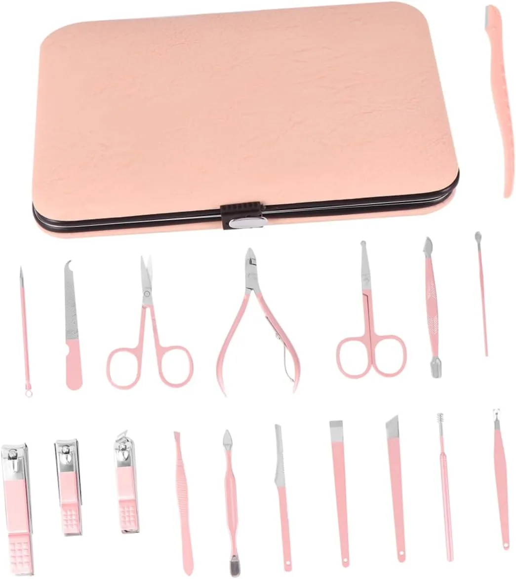 18pcs Set Nail Manicure Set Ergonomic Nail Clippers Trimmers Complete Grooming Tools Rose Finish for Men Women