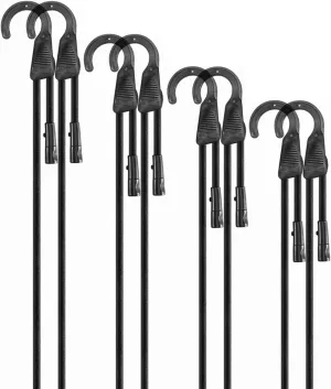 18" 36" 60" 80" Adjustable Bungee Cords Assorted Sizes with Hooks, Black Bungee Straps with Superior Elasticity & UV Resistance, Perfect for Cargo, Camping, Tarps, Tents, Bike, Luggage, etc (8 Pcs)