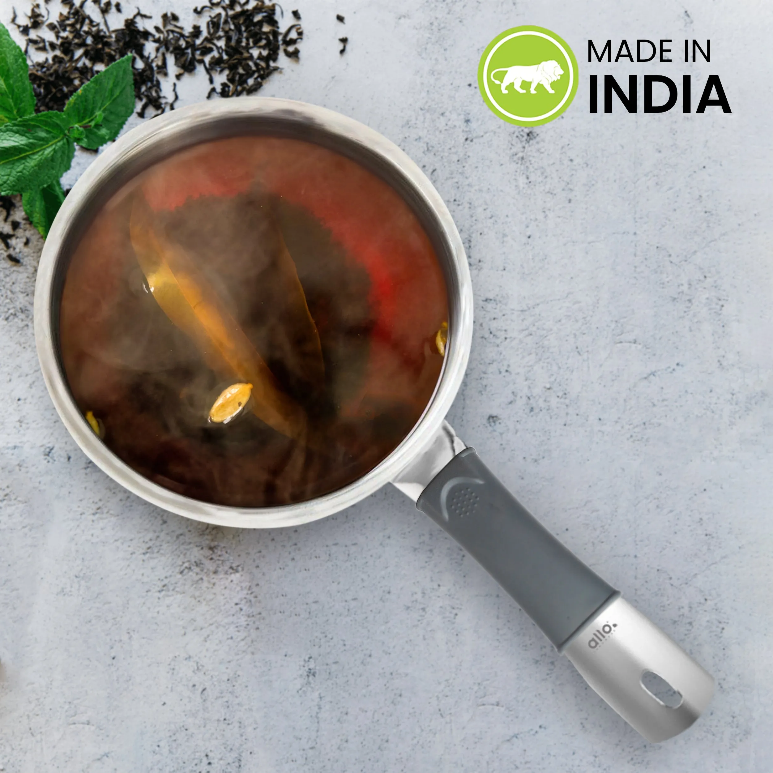 1L Allo CookSafe TriPly Sauce pan | Stainless Steel | With Stainless Steel Lid | Induction Friendly | Naturally Non-stick | 14cm