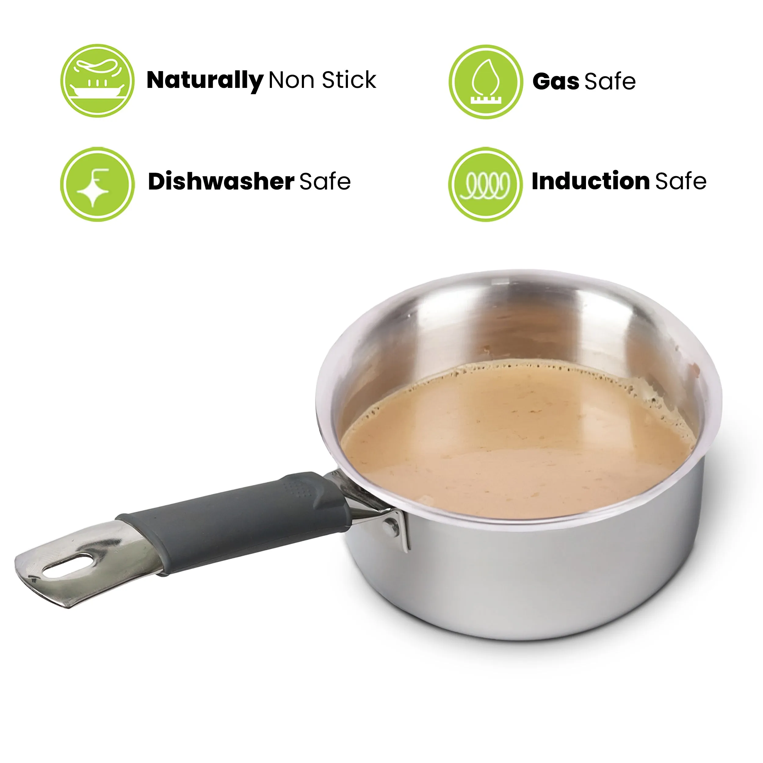 1L Allo CookSafe TriPly Sauce pan | Stainless Steel | With Stainless Steel Lid | Induction Friendly | Naturally Non-stick | 14cm