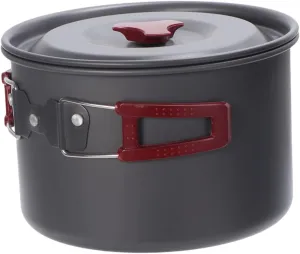 1pc Aluminum Alloy Cooking Pot Set Camping Cooker for Outdoor Single Pot Set Portable Handle Silicone Cover Grey