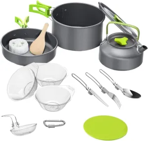 1set Outdoor Camping Cookware Lightweight Cooking Equipment for Hiking Climbing Picnic Includes Pot Frying Pan Teapot Cutlery Bowls Assorted Colors
