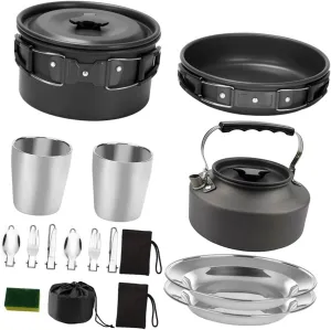 1set Outdoor Camping Cookware Lightweight Cooking Utensils for People Portable Picnic Tray Non-Stick Design Easy to Carry and Store for Travel Adventures