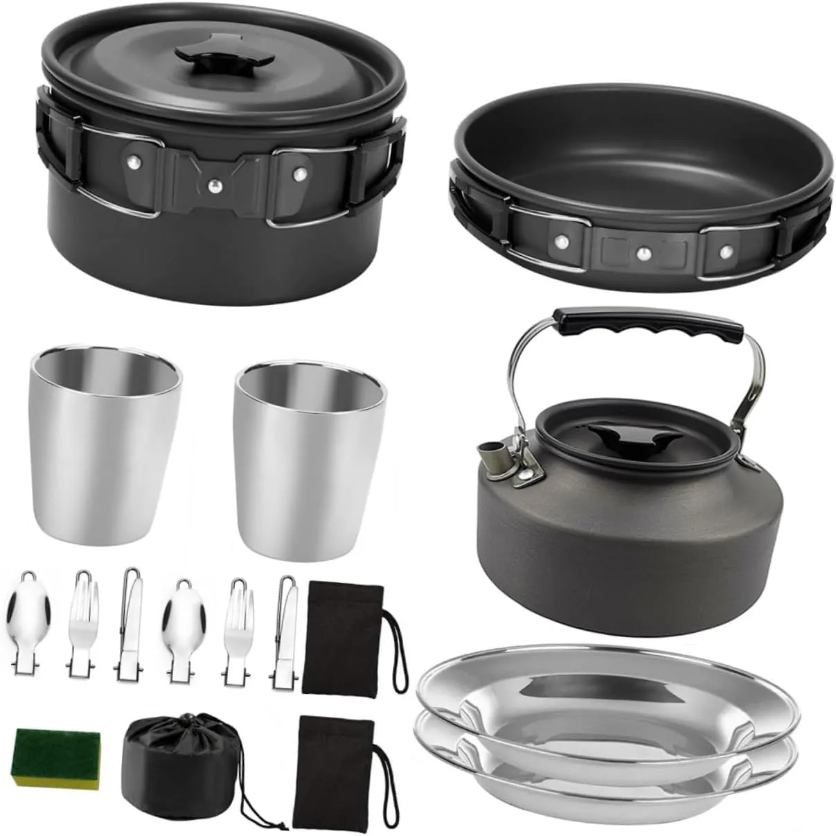 1set Outdoor Camping Cookware Lightweight Cooking Utensils for People Portable Picnic Tray Non-Stick Design Easy to Carry and Store for Travel Adventures
