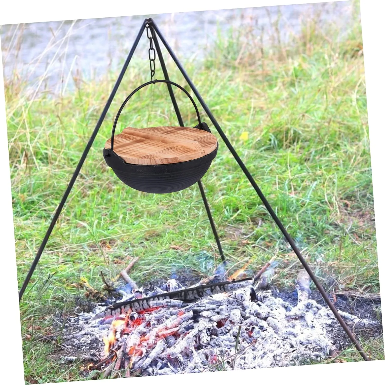 1set Outdoor Cast Iron Hot Pot Non-stick Stockpot with Lid Lightweight Hiking Cookware for Soup Ramen and Instant Noodles for Camping and Home Use