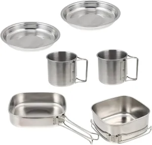 1set Outdoor Cookware Stainless Steel Camping Cooking Utensils Portable Picnic Pots and Frying Pan Easy to Clean for Camping and
