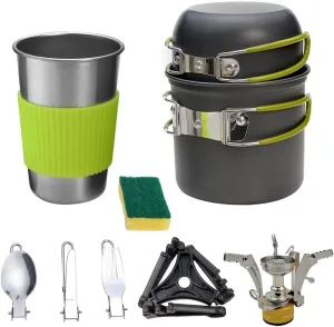 1set Portable Aluminum Alloy Camping Cookware Lightweight Cooking Utensils for Non-Stick Design for People Includes Cleaning Sponge Orange Color