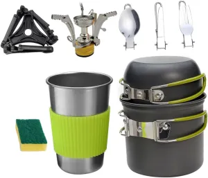 1Set Portable Camping Cooker Aluminium Alloy Cooking Pots Cutlery Lightweight Non Stick Design Outdoor Cooking Tools for People Easy to Clean Carry