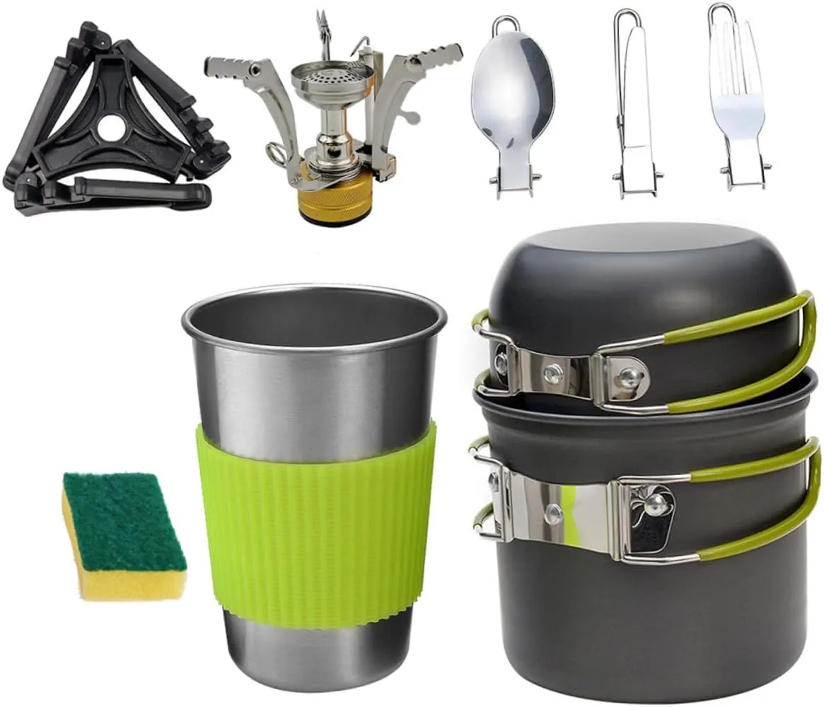 1Set Portable Camping Cooker Aluminium Alloy Cooking Pots Cutlery Lightweight Non Stick Design Outdoor Cooking Tools for People Easy to Clean Carry