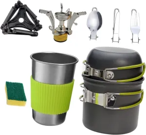 1set Portable Camping Cookware Aluminium Alloy Cooking Pots for Persons Lightweight Outdoor Non-Stick Coating for Hiking and Camping Activities