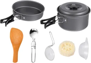 1set Portable Camping Cookware Outdoor Cooking Utensils for Hiking Picnics Bbqs and More Lightweight Space-Saving Design for People for