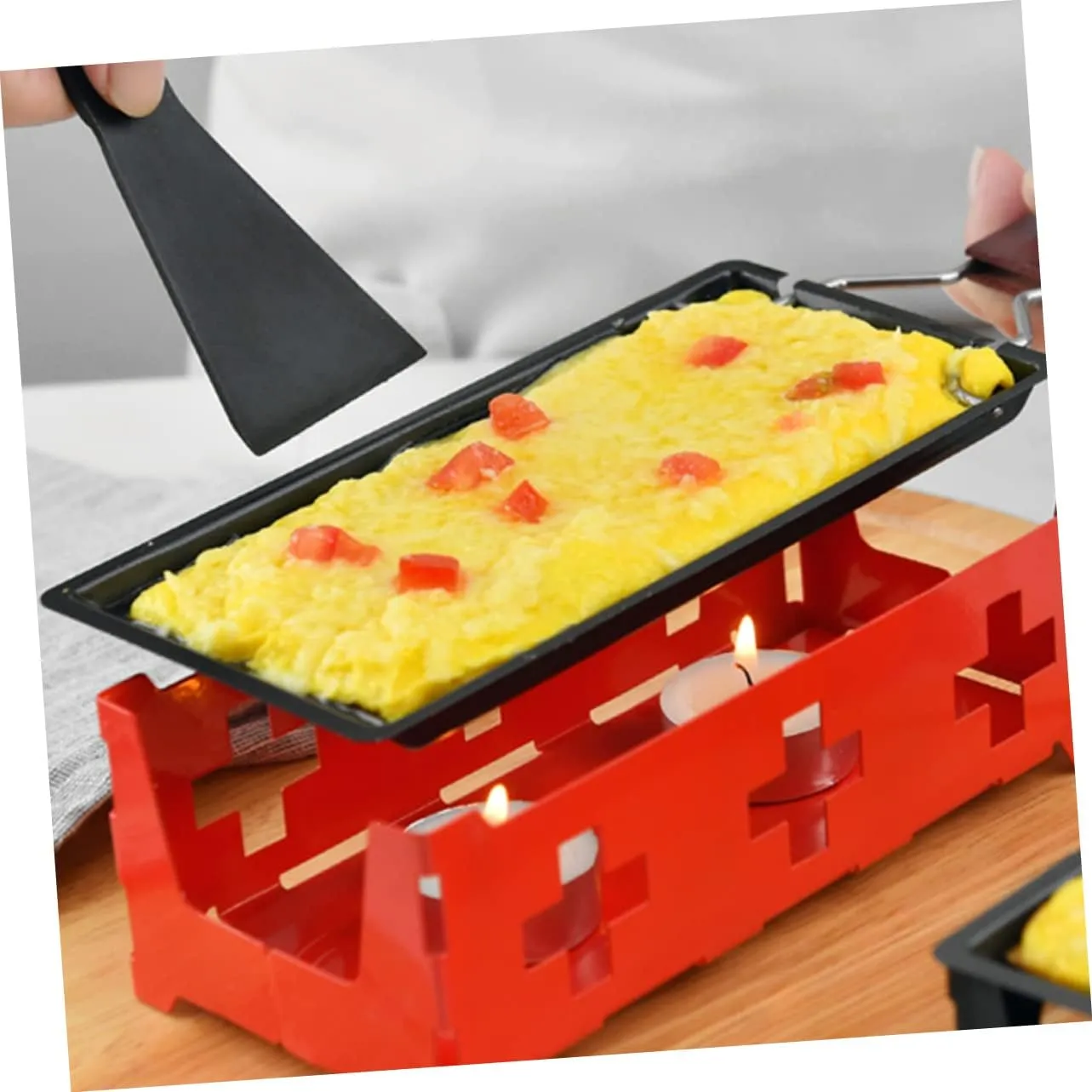 1set Portable Mini Cheese Grill Set Non-stick Bakeware with Red Stove Rack Baking Tray Small Spatula for Outdoor Camping Kitchen Use with Handle