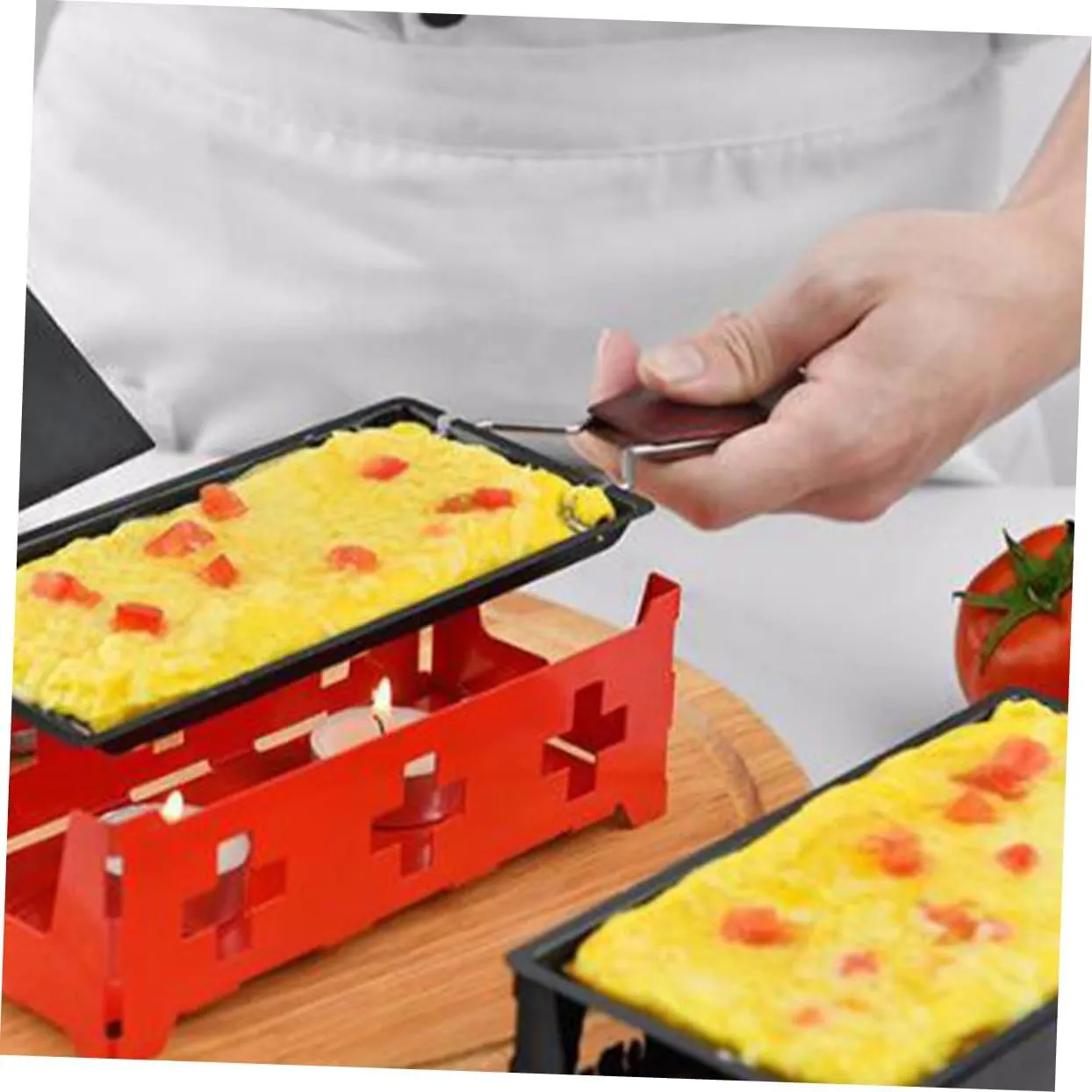 1set Portable Mini Cheese Grill Set Non-stick Bakeware with Red Stove Rack Baking Tray Small Spatula for Outdoor Camping Kitchen Use with Handle