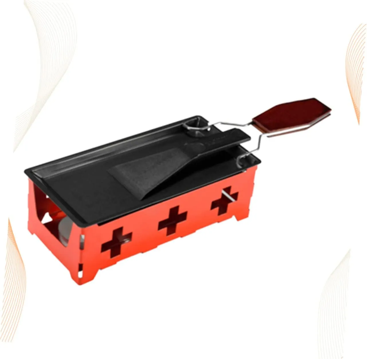 1set Portable Mini Cheese Grill Set Non-stick Bakeware with Red Stove Rack Baking Tray Small Spatula for Outdoor Camping Kitchen Use with Handle