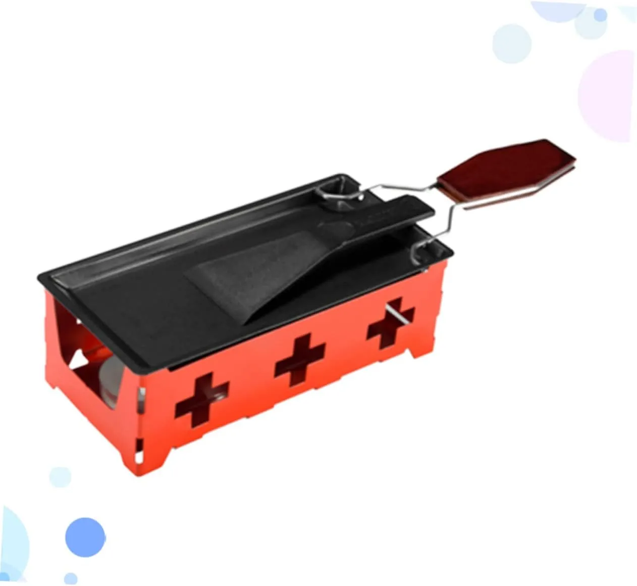 1set Portable Mini Cheese Grill Set Non-stick Bakeware with Red Stove Rack Baking Tray Small Spatula for Outdoor Camping Kitchen Use with Handle