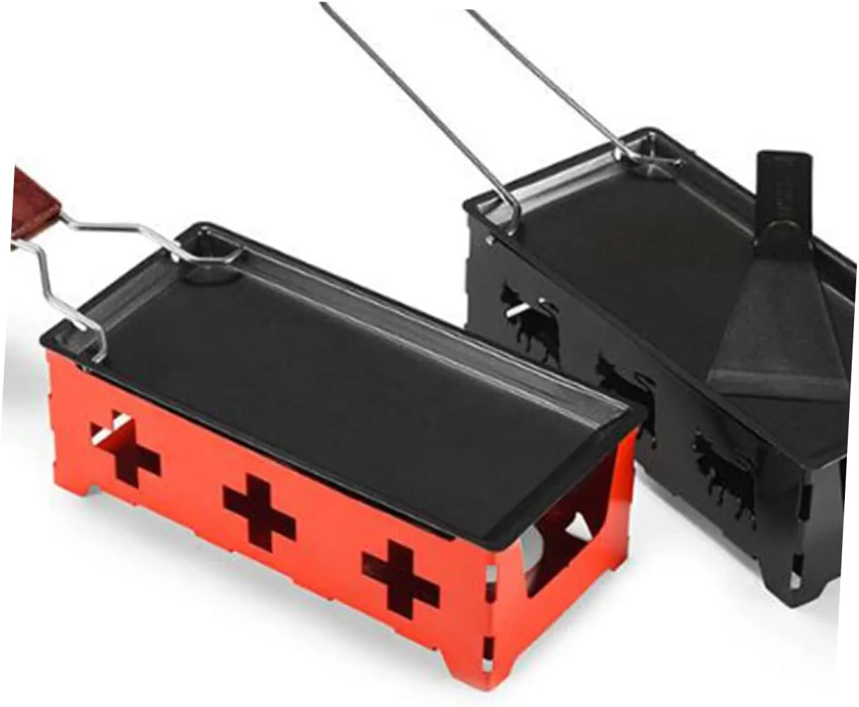 1set Portable Mini Cheese Grill Set Non-stick Bakeware with Red Stove Rack Baking Tray Small Spatula for Outdoor Camping Kitchen Use with Handle