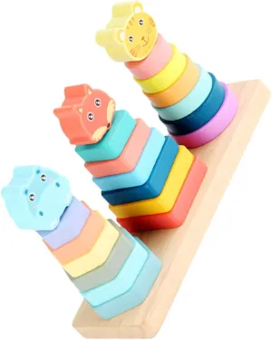 1Set Rainbow Animal Stacking Tower for Shape Sorter Stacker for Boy Girl Nesting Rings Educational Play Boosts Fine Motor Skills Memory Development