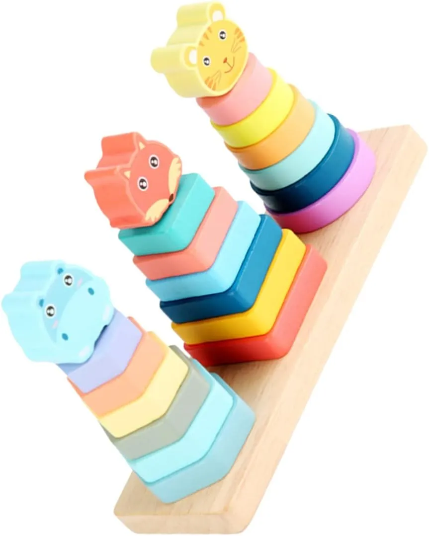 1Set Rainbow Animal Stacking Tower for Shape Sorter Stacker for Boy Girl Nesting Rings Educational Play Boosts Fine Motor Skills Memory Development