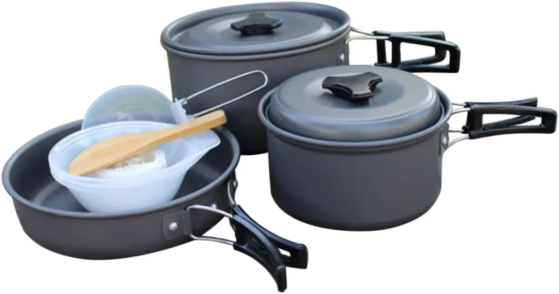 2-3 Person Compact Camping Cookware Kit Portable Folding Pot Grill Pan Complete Cooking Utensils Set for Outdoor Activities