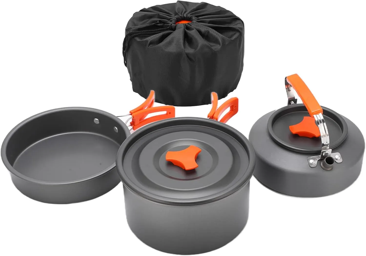 2-3 Persons Pot with Tableware Combination - Non-Stick Camping Cookware Set Portable Folding Teapot Cookware Combo