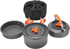 2-3 Persons Pot with Tableware Combination - Non-Stick Camping Cookware Set Portable Folding Teapot Cookware Combo
