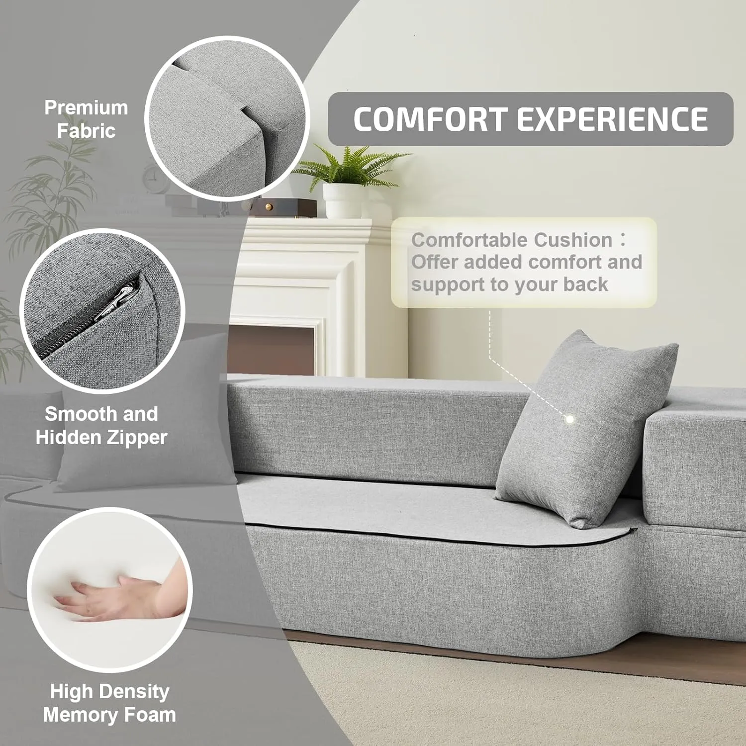 2-in-1 Folding Sofa Bed with 2 Pillows - Folding Chair Floor Couch & Sleeping Mattress - Washable Cover & Memory Foam Sleeper Chair for Living Room/Guest Room/Apartment/Loft, Twin XL