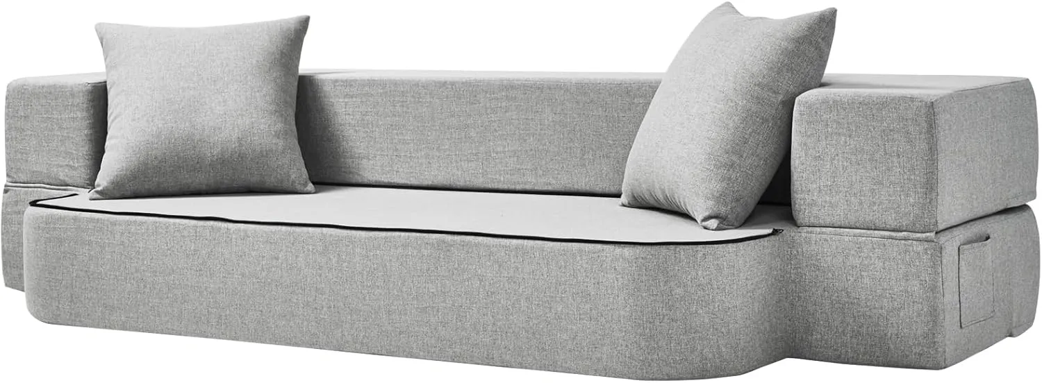 2-in-1 Folding Sofa Bed with 2 Pillows - Folding Chair Floor Couch & Sleeping Mattress - Washable Cover & Memory Foam Sleeper Chair for Living Room/Guest Room/Apartment/Loft, Twin XL