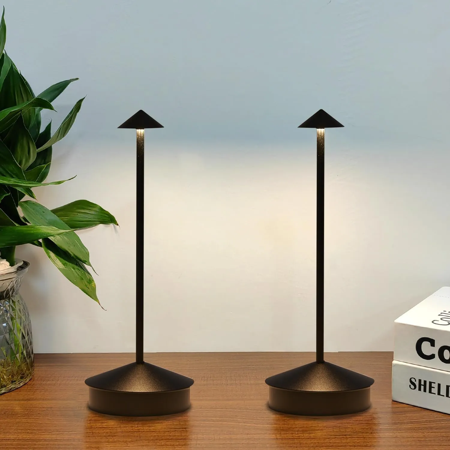 2 Pack Aluminum Cordless Table Lamp, 6000mAh Rechargeable Table Lamps, Portable Touch LED Lamp, Outdoor Waterproof Dimmable Cordless Rechargeable Table Lamps for Restaurant/Patio- Black (Black)