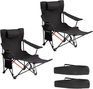 2-Pack Reclining Camping Chairs with Adjustable Backrest & Footrest - Lightweight Foldable Design, Cup Holder Included