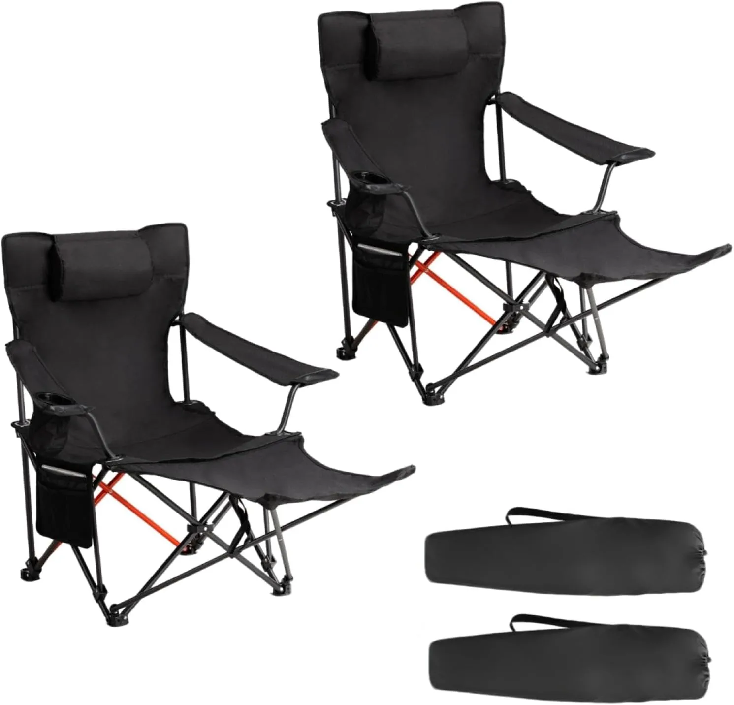 2-Pack Reclining Camping Chairs with Adjustable Backrest & Footrest - Lightweight Foldable Design, Cup Holder Included
