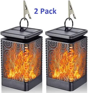 2 Pack, Solar Lantern Lights Dancing Flame, Outdoor Hanging Lantern Auto On/Off