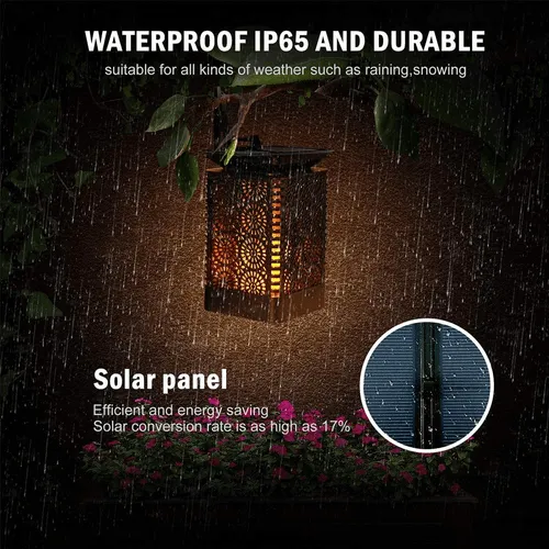 2 Pack, Solar Lantern Lights Dancing Flame, Outdoor Hanging Lantern Auto On/Off