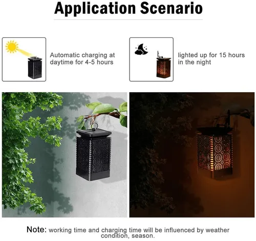 2 Pack, Solar Lantern Lights Dancing Flame, Outdoor Hanging Lantern Auto On/Off