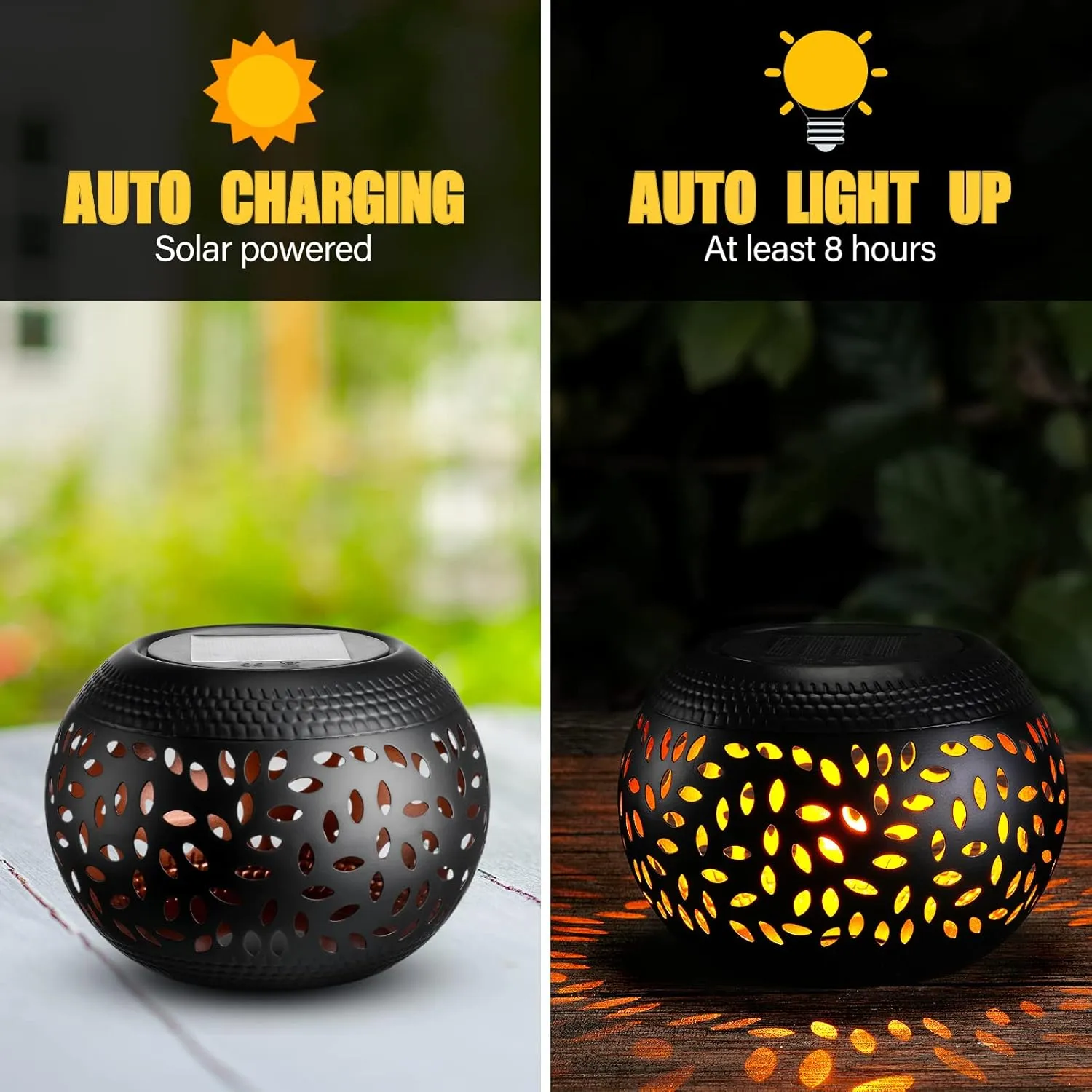 2 Pcs Solar Table Lantern Outdoor Waterproof Flickering Flame Solar Powered LED Light Decorative Metal Outdoor Lamp for Outside Indoor Desk Tabletop Bedroom Patio Garden Pathway Yard (Black)