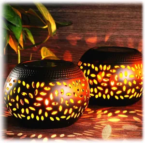 2 Pcs Solar Table Lantern Outdoor Waterproof Flickering Flame Solar Powered LED Light Decorative Metal Outdoor Lamp for Outside Indoor Desk Tabletop Bedroom Patio Garden Pathway Yard (Black)