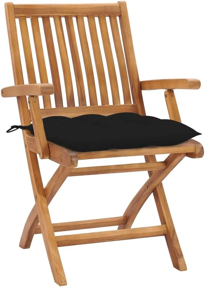 2-Piece Teak Wood Patio Chairs with Black Cushions, Foldable Outdoor Furniture for Garden Poolside Backyard, Durable Weather-Resistant Lounge Chairs