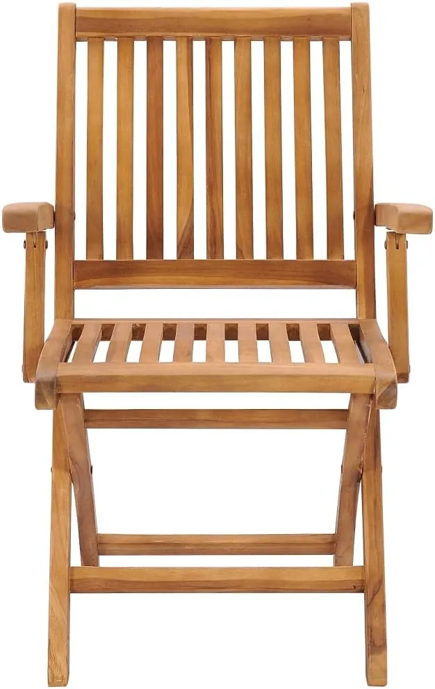 2-Piece Teak Wood Patio Chairs with Black Cushions, Foldable Outdoor Furniture for Garden Poolside Backyard, Durable Weather-Resistant Lounge Chairs